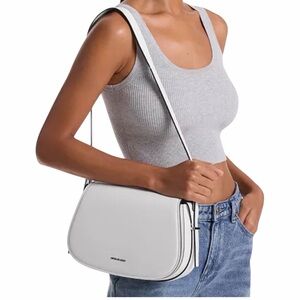 Michael Kors Lydia Medium Flap Messenger Crossbody Bag Optic White Leather NWT